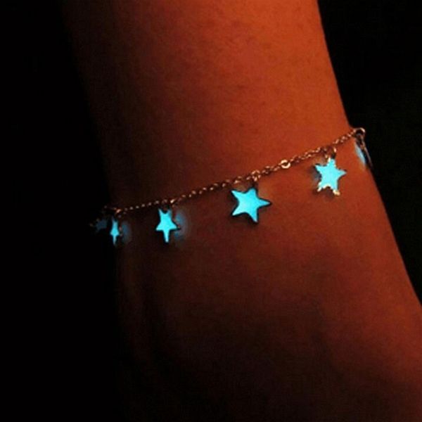 

night light stars tassel chain anklet bracelet for women bohemian pendant silver adjustable anklets foot jewelry, Red;blue