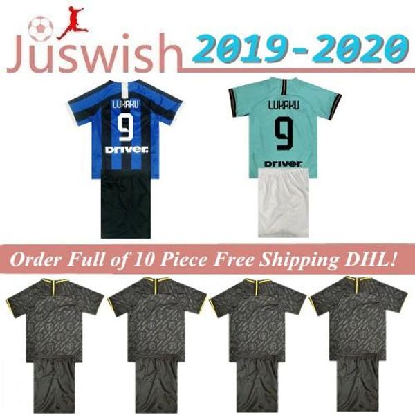 

kids kit 19 20 lukaku alexis camisa de futebol inter milan milÃ£o 2019 2020 lautaro skriniar 19 20 inter milant kids sets jersey mayorista, Black
