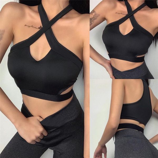 

gym clothing women's yoga running bra open back sports hollow fitness underwear fashion design summer casual vest, White;black