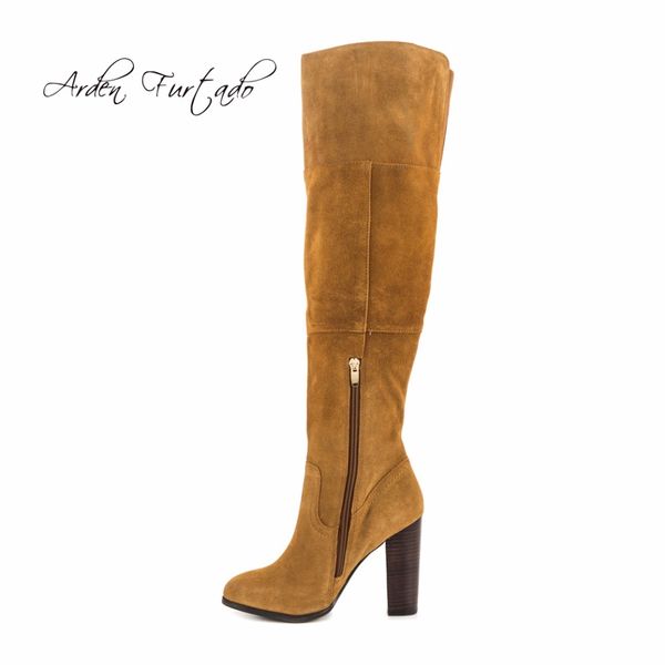 

arden furtado 2019 winter high heels 7cm thigh high over the knee warm fur boots fashion shoes for woman yellow plush boots 45, Black