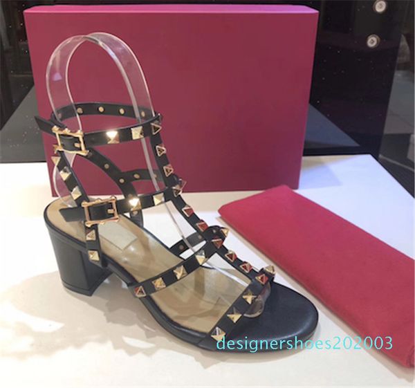

2020 luxury designer fashion stud sandals genuine leather slingback pumps ladies high heels fashion rivets shoes party high heel d03, Black