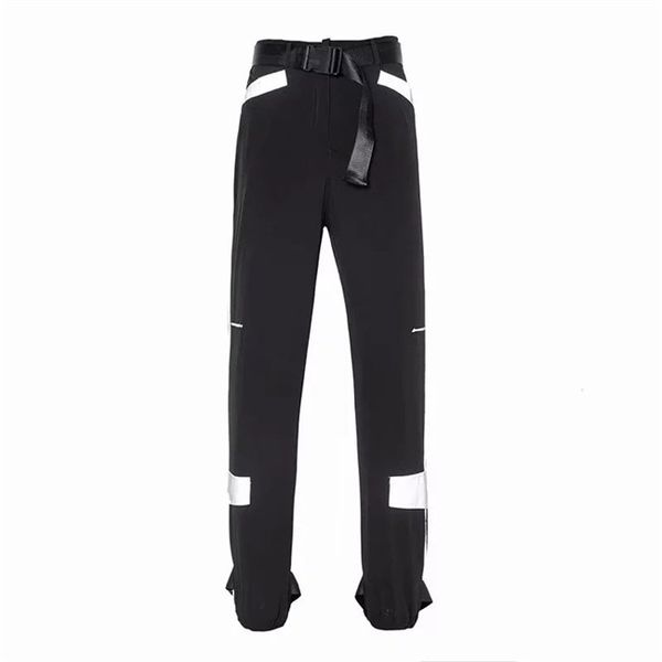 

Women Reflective Pants Autumn Fashion High Waist Cargo Pants With Belt Loose Pencil Pants Womens Causal Clothing