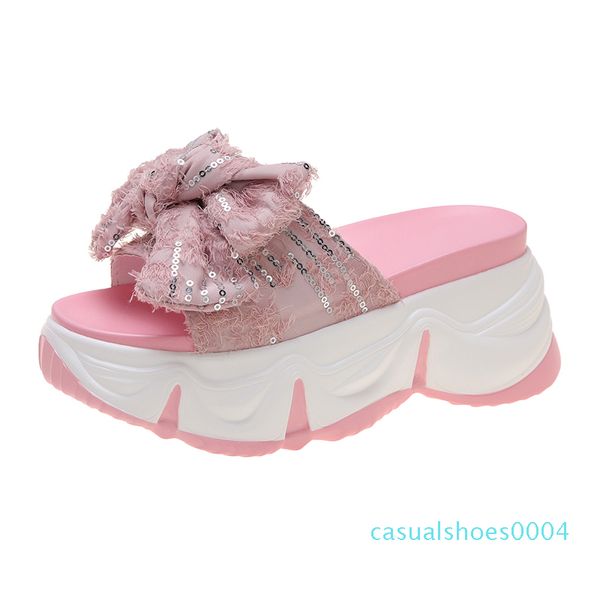 

2020 bowknot women sandals summer platform sandals high heels sandal wedge shoes women ladies high 8cm plataforma beach shoes c04, Black