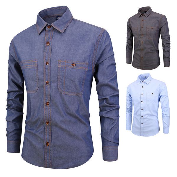 

men's long sleeve shirt cotton youth cloth slim casual imitation denim shirt jacket fashion men s17, White;black