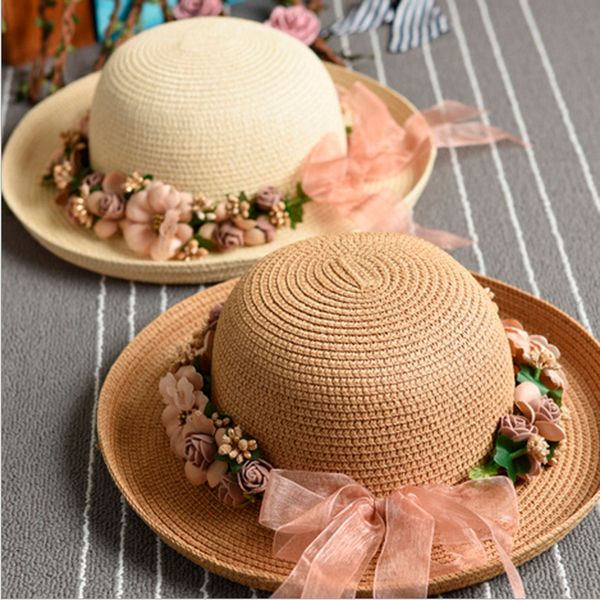 

flower beach summer hat cap roll-up garland sunbonnet sun hat straw hem women's handmade bucket for women alksr, White;black