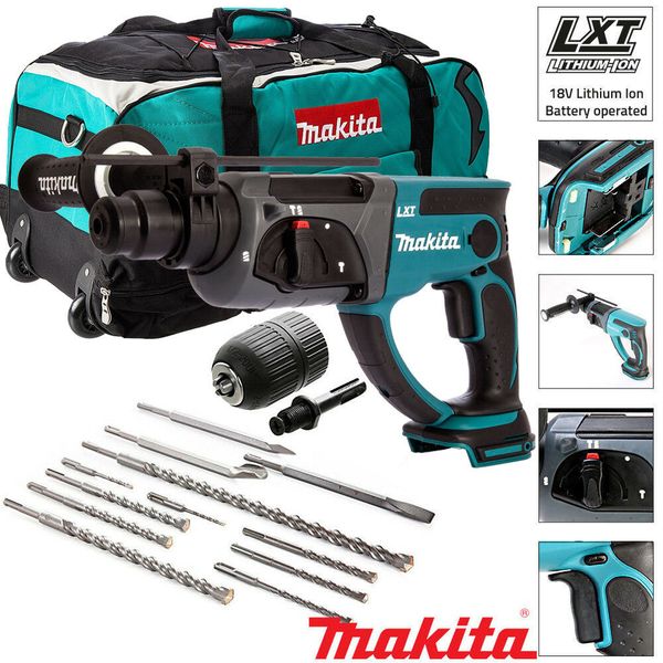 

Makita DHR202Z 18 В Аккумуляторный SDS + Перфоратор + 12шт Acc Chuck Bag