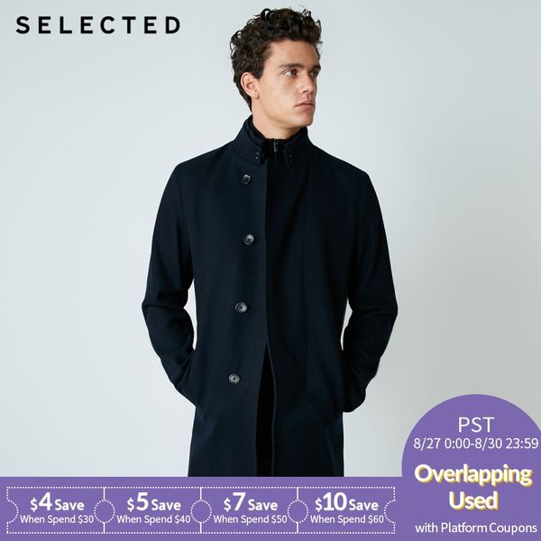 

wool blend stand collar men's slim woolen coat s |418427501, Black