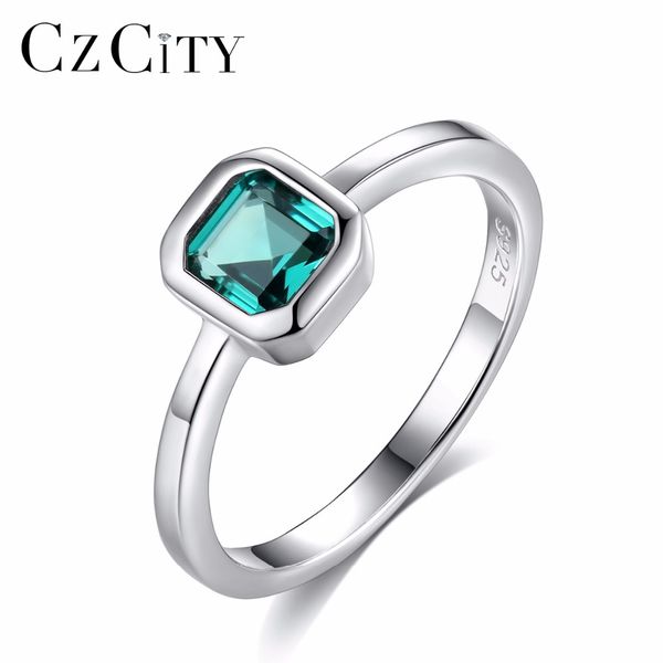 

czcity 925 sterling silver engagement rings for women 4mm*4mm square emerald gemstone promise wedding ring anel feminino sr0082 cj191230, Slivery;golden