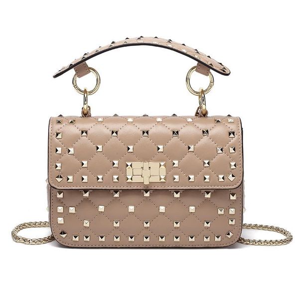 

2018 New fashion sheepskin chain bag rivet small genuine leather handbag famous designer shoulder bags