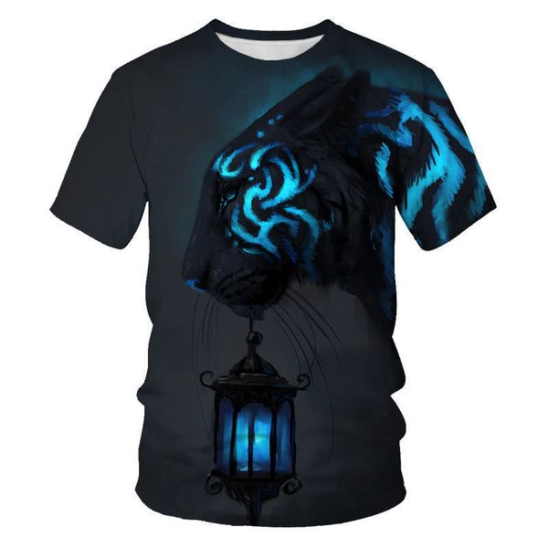 

tiger 3d number print t pity animal hip-hop short sleeve jacket, White;black