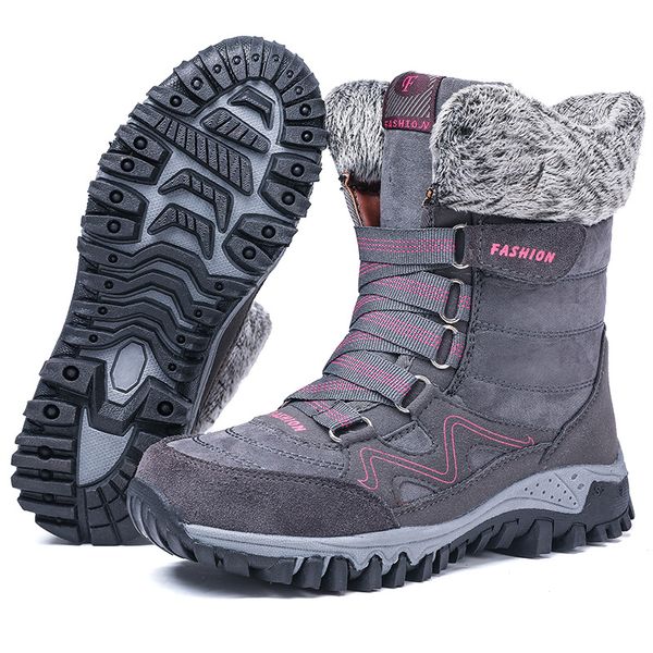 

2019 winter warm boots women fur plush inside mid-calf high boots ladies casual snow women warm shoes big size 42 8j39, Black