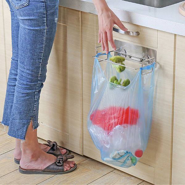 

stainless steel trash bag holder for kitchen cabinets doors and cupboards multifunction drill-wall cabinet door rack hooks
