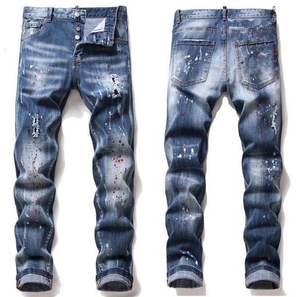 

dsquared2 jeans dsq d2 мужские разрывы stretch черные джинсы мода slim fit омывается motocycle denim брюки hip hop панелями брюки a5, Blue