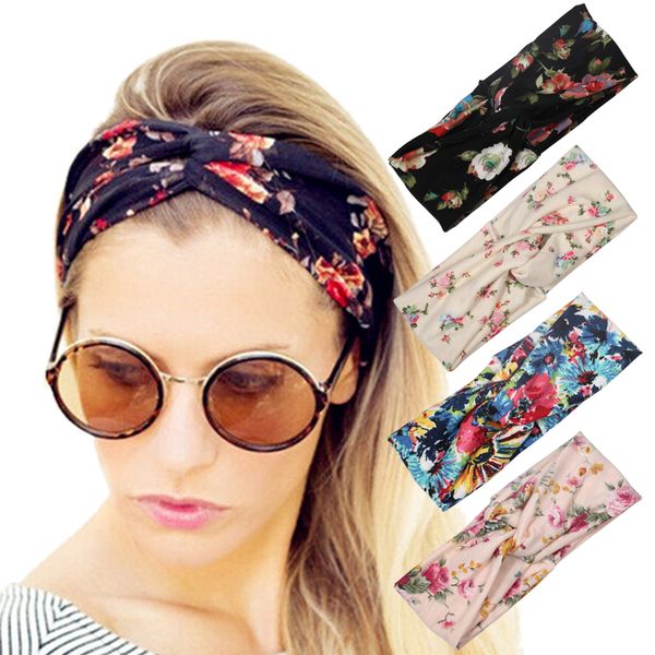 

twist cross knot print bohemian headband elastic head wrap turban bandana hairband flower hair accessories for women