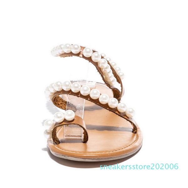 

women sandals summer shoes flat pearl sandals comfortable string bead slippers women casual plus size 35 - 43 s06, Black