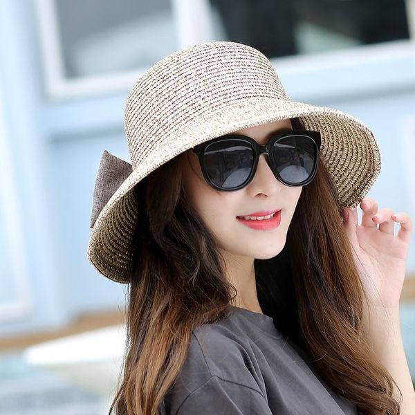 

elegant and atmospheric bowknot split sun straw butterfly straw hat women's holiday sunscreen summer sun hat, Blue;gray