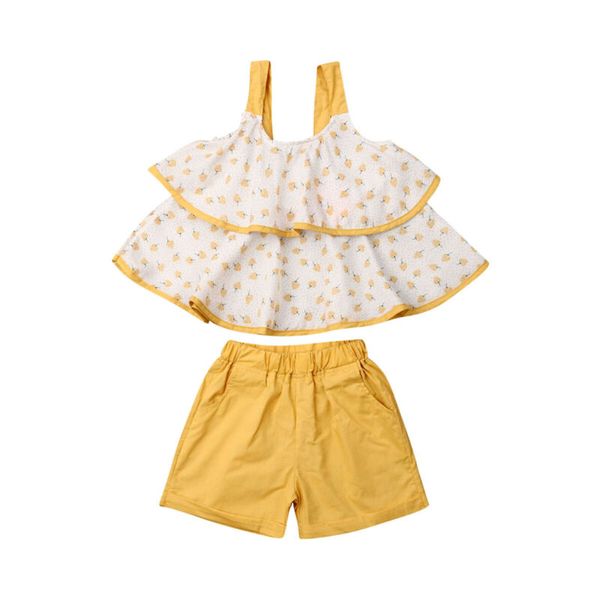 

baby clothes set 2pcs toddler kids baby girls clothes floral strap +shorts summer outfits set, White