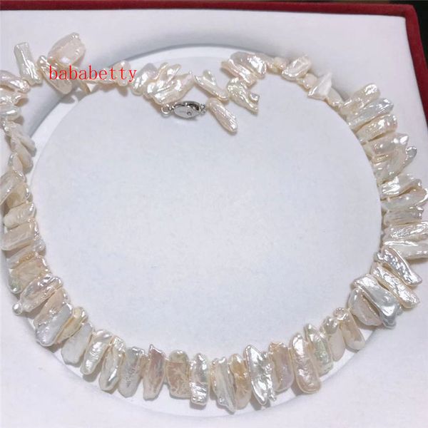 

new 6-17mm natural white freshwater pearl irregular keshi necklace 925 sterling silver clasp