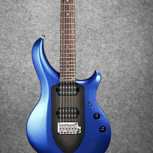 Ernie Ball Music Man John Petrucci Majesty Metallic Blue Tremolo-Brücke für E-Gitarre, aktive Tonabnehmer, 9-V-Batteriekasten, verriegelbare Stimmwirbel