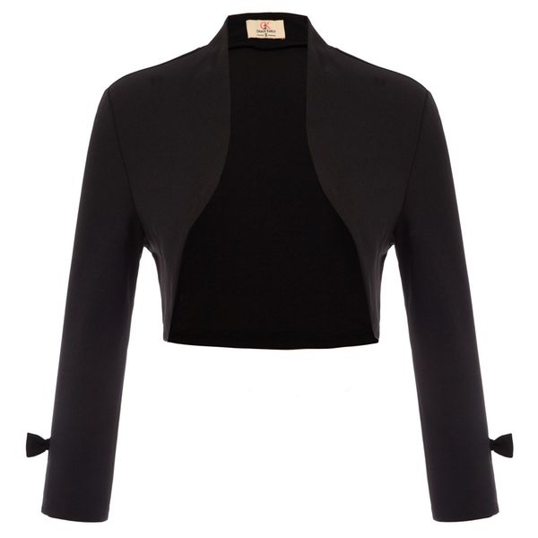 

cover up bolero solid shrug formal business elegant blouse women long sleeves open front cropped top, Black;brown