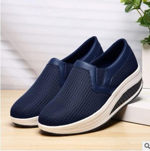 

new spring and summer mesh women's shoes increased breathable casual shoes muffin thick lazy rocking women, Black