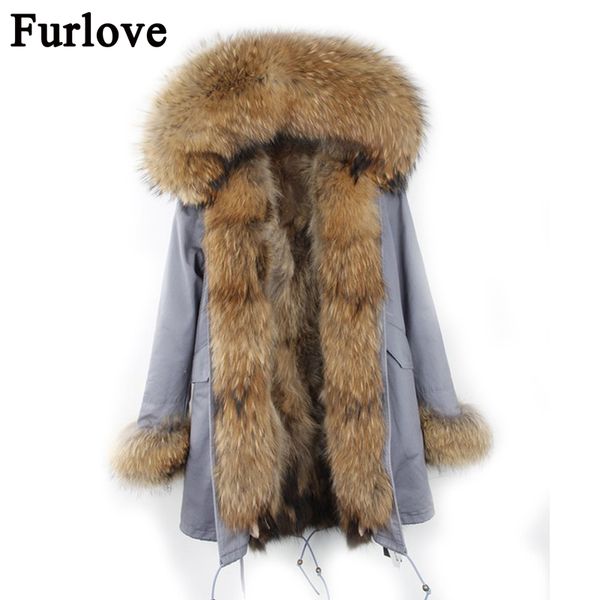 

parkas women winter 2017 long real fur coat female warm fur coat jackets natural raccoon collar real raccoon lined parka, Black