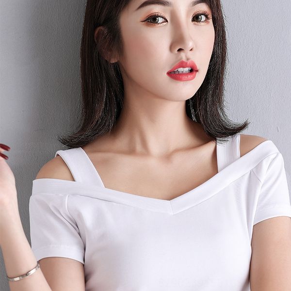 

white short-sleeved t- slim fit base solid color short female 2020 t- shirt shirt female