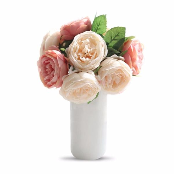 

5 heads artificial round rose flowers wedding bouquet party home decorative diy rose flowers bouquet home decoration