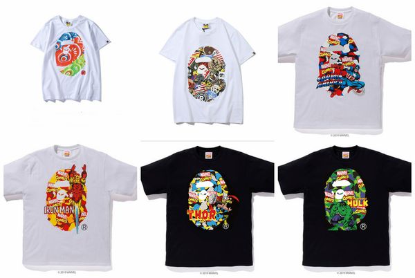 

19ss japan mens designers t shirt a bathing aape ape camo cotton t-shirt crew neck ape head t shirt mens basic tee, Black;blue