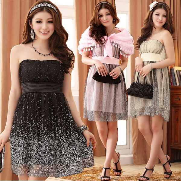 

big size l~3xl elegant ladies wedding sleeveless empire gauze knee length dress women plus large short club party dresses, Black;pink