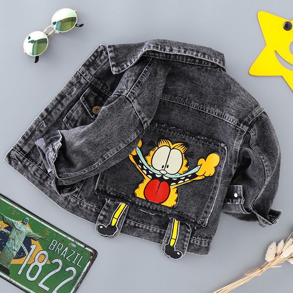 

1pcs 2-6yrs children black denim coat boys cartoon cat style kids spring autumn fall coats boy jeans jacket coat clothes, Blue;gray