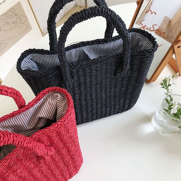 

casual simple and generous no decorative plain color net hollow textured woven bag popular straw bag handbags