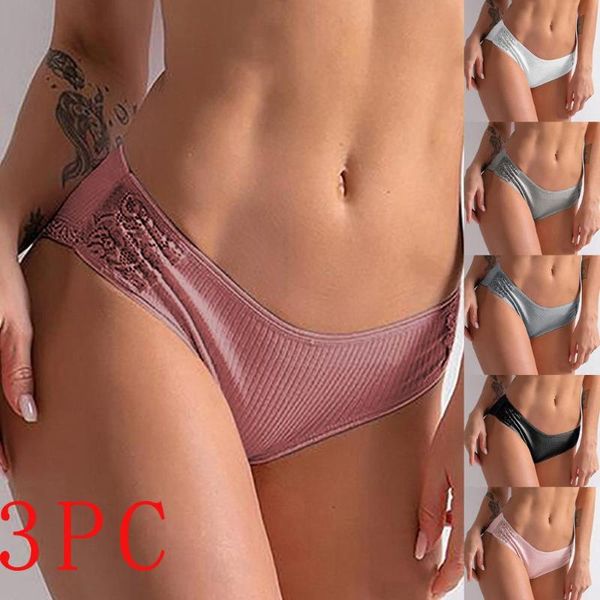 

3pcs briefs women lace underpanties comfort cotton underwear skin friendly briefs panty intimates, Black;pink