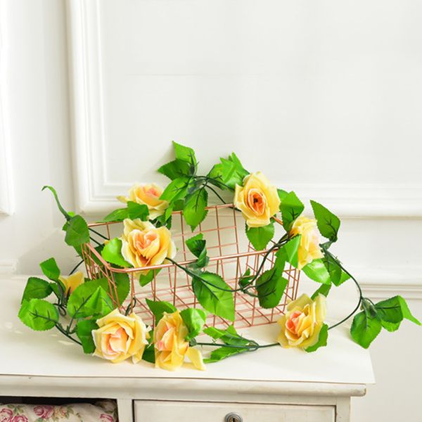 

2pc artificial rose vine silk flower garland hanging basket plant home walldecor