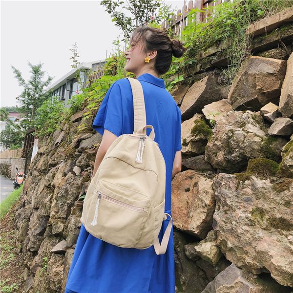 

korean-style girl's ins-style 2019 school season new style simple versatile large capacity canvas backpack bag women's