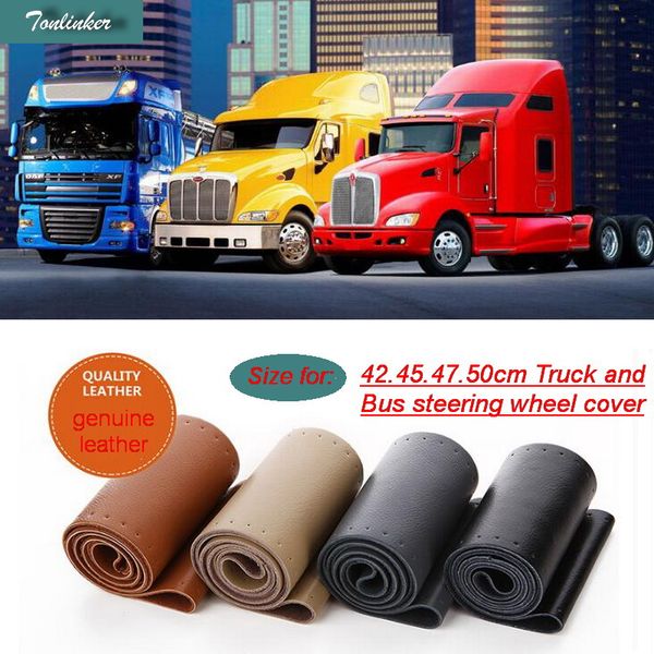 

tonlinker 1pcs car styling genuine leather steering wheel cover for car suv bus truck, size 42cm 45cm 47cm 50cm diameter