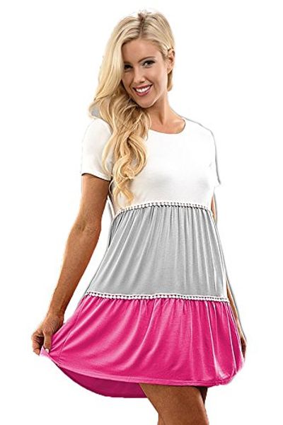 

shopglamla short sleeves heavy jersey color block pom-pom trim mini dress made in usa, Black;gray