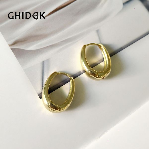

ghidbk thick gold silver oval geometric hoop earrings medium statement solid earrings minimalist chunky earring for women, Golden;silver