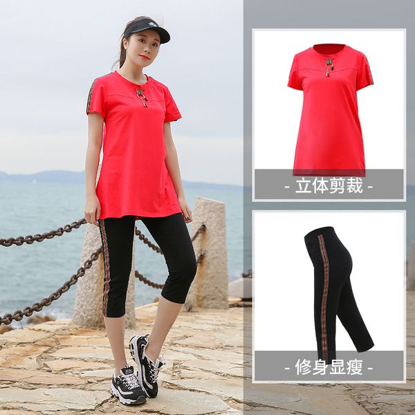 

large size sports suit female fat mm gym loose yoga clothes 200kg running clothes summer morning running set, Black;blue