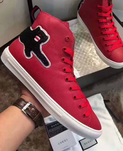 2019 2017 Luxury Dragon Embroidery White Leather With Black Bottom Flats ShoGucciEs New Men Women High Top G G Red Snake Casual Shoes From