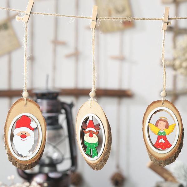 

oval bark hollow wooden christmas pendant creative christmas tree wooden ornament decoration