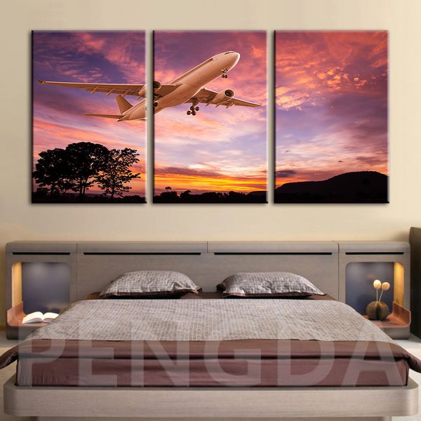 

printed pictures home wall artwork modular poster sunset view aircraft painting on modern style canvas living room decor framed