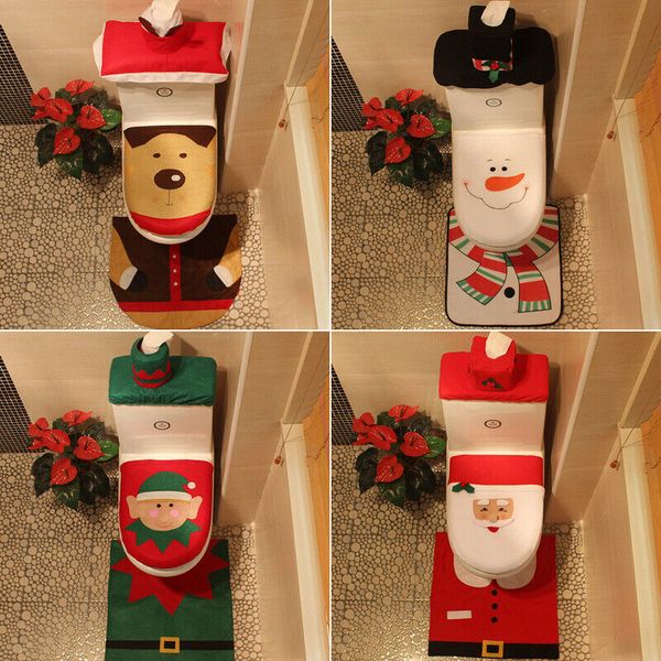 

christmas happy toilet seat cover rug bathroom mat xmas home decoration set