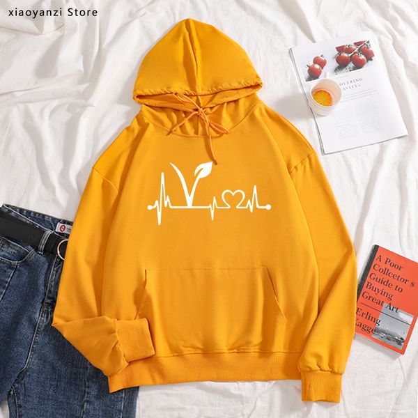 

vegetarian vegan heartbeat lifeline women hoodies cotton funny sweatshirts for lady girl pullovers hipster sportswear ot-349, Black
