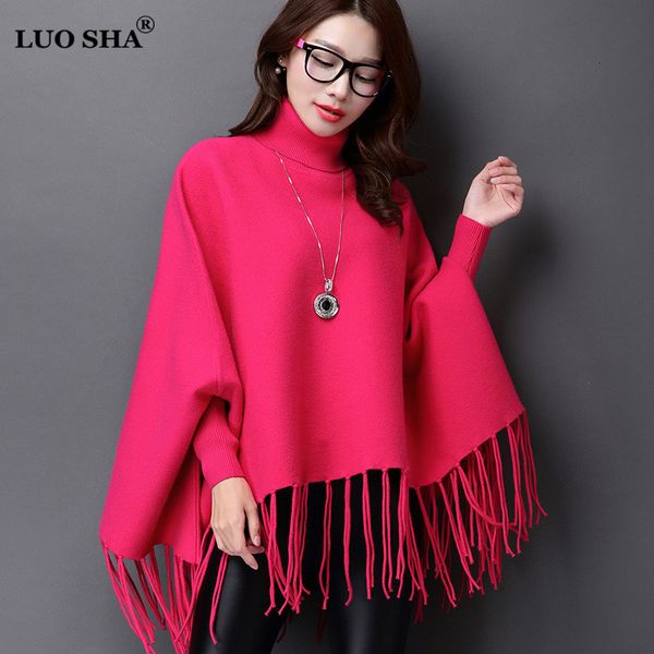 

luo sha women's cardigan poncho turtleneck sweater winter women knitted cardigan feminino sweater poncho feminino inverno, Black