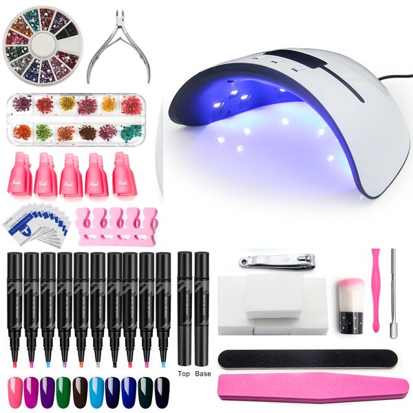 

lke full manicure set with lamp nail kit tools 36w uv lamp set for nail 12 pcs gel pen professional for manicure art
