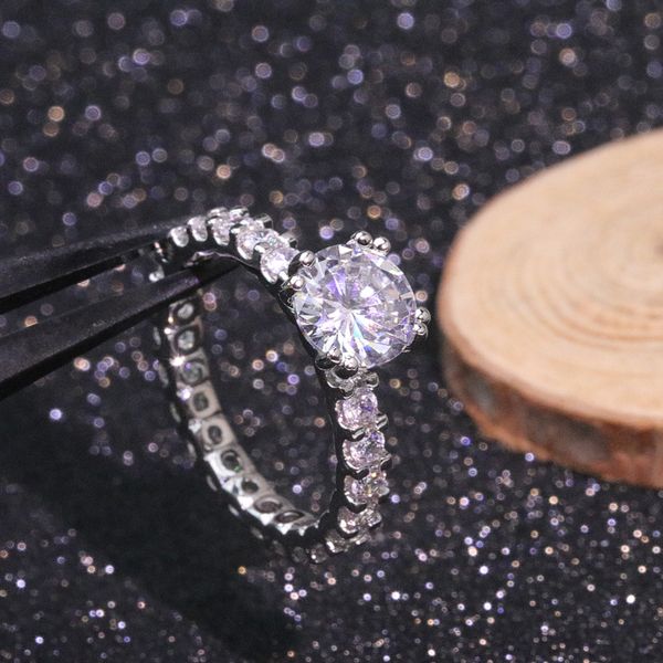 

vecalon solitaire ring real 100% 925 sterling silver full diamond engagement wedding band rings for women men finger jewelry, Slivery;golden