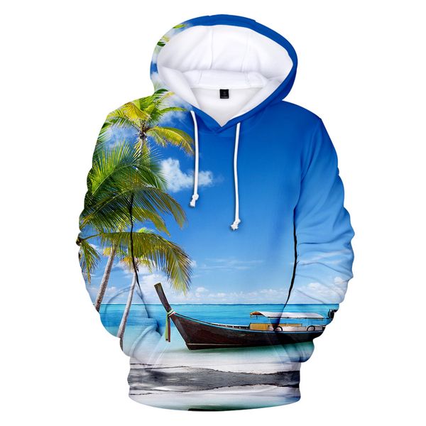 

пляж толстовки мужчины женщины фуфайки hoodie с капюшоном для мужчин океан красивый приморский вид кокосовое дерево толстовка polluvers осен, Black