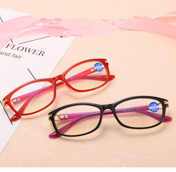 

oval full frame women's fashion reading glasses metal hinge of film resin lens for anti blue presbyopic glasses 1802, White;black