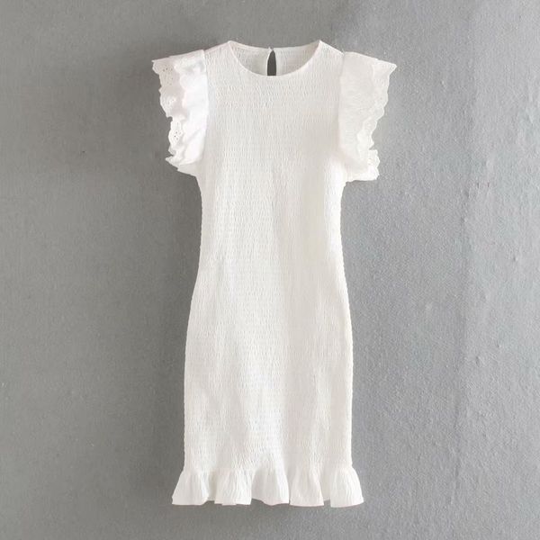 

2020 женщин элегантных оборок вышивки рукав лоскутной белой тонкая мини-платье леди шик складки упругой бренда партии vestidos ds3574, Black;gray